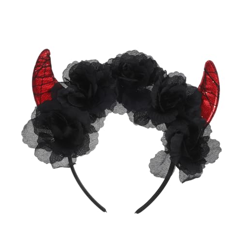POPETPOP Schwarzes Halloween Haarreif mit Schwarzen Rosen und Teufelshörnern Leichtes Komfortables Kopfschmuck Accessoire für Party und Kostümdekoration POPETPOP Schwarzes Halloween Haarreif mit Schwarzen Rosen und Teufelshörnern Leichtes Komfortables Kopfschmuck Accessoire für Party und Kostümdekoration von POPETPOP