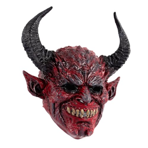 POPETPOP Teufelshorn-Kapuzenmaske Horror Gesichtsmaske Tiermaske gruselige Monstermaske gruselige Geistermaske Maskerade Teufelsmaske Teufel Monster Maske Teufelsmaske aus Horn RP rot von POPETPOP