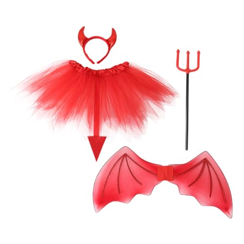 POPETPOP Teufelskostüm Roter Tüllrock Leichtes Halloween Cosplay Zubehör für Teufelshorn Haarreif für Kostümpartys und Bühnenauftritte von POPETPOP