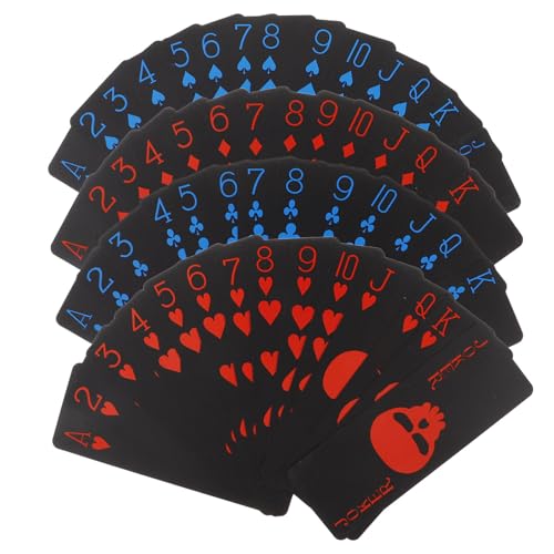 POPETPOP wasserdichte PVC Pokerkarten Schwarzes Kunststoff Kartendeck mit Rot Blauem Design für Familienpartys und Kartenspiele Kreatives Tricks Tool Spielkarten POPETPOP wasserdichte PVC Pokerkarten Schwarzes Kunststoff Kartendeck mit Rot Blauem Design für Familienpartys und Kartenspiele Kreatives Tricks Tool Spielkarten von POPETPOP