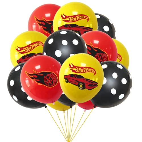 15 Stück Rennwagen-Party-Latexballons 30,5 cm schwarz rot gold Rennauto gemustert Luftballons für Rennparty Dekoration Kinder Jungen Geburtstag Ballon Party Zubehör von POPOYU