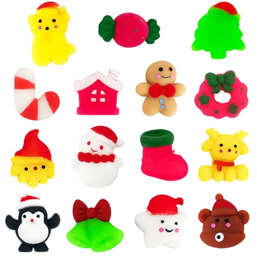 15Pcs Christmas Toys für Kinder Kawaii Mini Soft Mochi Squishy Spielzeug mit Weihnachtsbäume Schneemann,Weihnachts Stress Relief Spielzeug für Weihnachtsfeier Taschenfüller von POPOYU