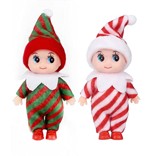2 Stück Mini Weihnachtliche Baby-Elfen-Puppe im Regal kleine Weihnachts-Elfen-Puppe für Mädchen und Jungen Neuheit Spielzeug Winzige Baby-Elfen-Puppe für Weihnachtstradition Geschenk-Strumpf zubehör von POPOYU
