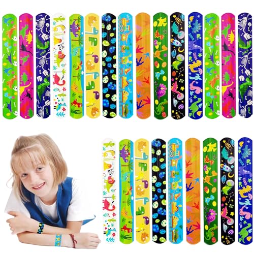 24 Stück Dinosaurier Slap Armbänder Set Kinder für Jungen Mädchen Snap Bracelets Geburtstag Schulfest Zubehör von POPOYU