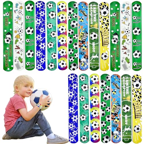 24 Stück Fußball Slap Armbänder Set Kinder für Jungen Mädchen Snap Bracelets Geburtstag Schulfest Zubehör von POPOYU