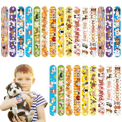 POPOYU 24 Stück Hund Slap Armbänder Set Kinder für Jungen Mädchen Snap Bracelets Geburtstag Schulfest Zubehör von POPOYU
