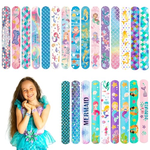 POPOYU 24 Stück Mermaid Slap Armbänder Set Kinder für Jungen Mädchen Snap Bracelets Geburtstag Schulfest Zubehör von POPOYU