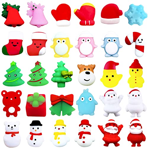 30 Stück Weihnachten Mochi Squeeze Spielzeug für Kinder,Kawaii Mini Soft Mochi Squishy Spielzeug mit Weihnachtsbäume Schneemann,Weihnachts Stress Relief Spielzeug für Weihnachtsfeier Taschenfüller von POPOYU