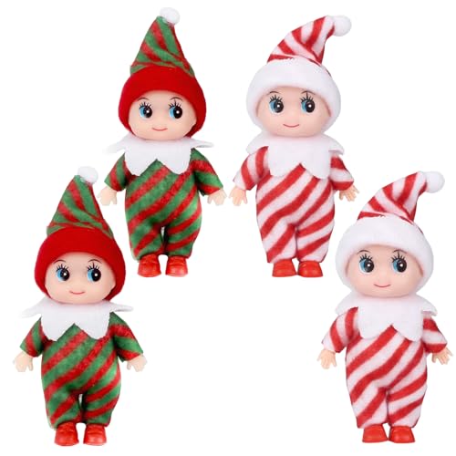 4 Stück Mini-Puppe Elf Weihnachten Baby Winziger Weihnachtself für Mädchen und Jungen,Puppe Baby Elf im Regal Weihnachten Neuheit Spielzeug Puppen Elfen Baby Spielzeug für Weihnachten Neujahr Geschenk von POPOYU
