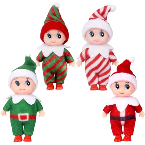 4 Stück Mini-Puppe Elf Weihnachten Baby Winziger Weihnachtself für Mädchen und Jungen,Puppe Baby Elf im Regal Weihnachten Neuheit Spielzeug Puppen Elfen Baby Spielzeug für Weihnachten Neujahr Geschenk von POPOYU