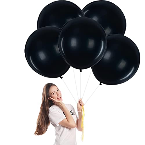 Luftballons Schwarz Groß 45cm/18Zoll Halloween Ballons,5 Stück Riesen Luftballons Halloween Runde Helium Ballon Partyballon Deko,Latex Luftballon für Schwarze Party,Geburtstag,Halloween Dekorationen von POPOYU