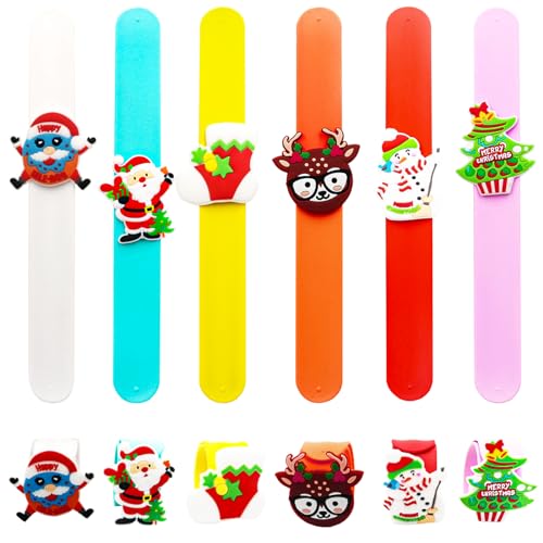 6 Stück Weihnachten Slap Bracelets Weihnachten-Motto-Party-Klapparmbänder aus Silikon für Kinder Ideales Party Mitgebsel Geschenke Spielzeug Geburtstag Geschenke Weihnachten-Mottoparty Dekoration von POPOYU