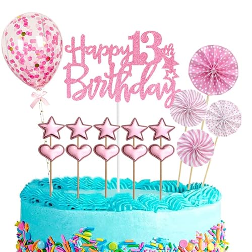 Tortendeko 13 Geburtstag Mädchen,16 Stück Glitzer 13. Geburtstagstorte Topper,Rosa Cake Topper Deko 13 Geburtstag,Happy 13th Birthday Kuchendeko Luftballons für 13. Geburtstag Party Kuchen Deko Tortendeko 13 Geburtstag Mädchen,16 Stück Glitzer 13. Geburtstagstorte Topper,Rosa Cake Topper Deko 13 Geburtstag,Happy 13th Birthday Kuchendeko Luftballons für 13. Geburtstag Party Kuchen Deko von POPOYU