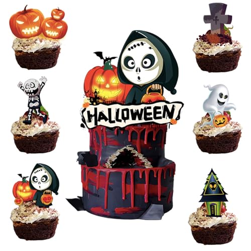 Halloween Cupcake Topper, 25 Stück Tortendeko, Kuchendekoration Muffins Ghost Spinne Fledermaus Kürbis Dessert Deko für Kinder Party Halloween Cupcake Topper, 25 Stück Tortendeko, Kuchendekoration Muffins Ghost Spinne Fledermaus Kürbis Dessert Deko für Kinder Party von POPOYU