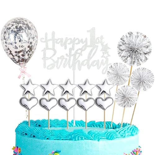 Tortendeko 1 Geburtstag Baby,16 Stück Glitzer 1. Geburtstagstorte Topper,Silber Cake Topper Deko 1 Geburtstag,Happy 1st Birthday Kuchendeko Luftballons für 1. Geburtstag Party Kuchen Deko Tortendeko 1 Geburtstag Baby,16 Stück Glitzer 1. Geburtstagstorte Topper,Silber Cake Topper Deko 1 Geburtstag,Happy 1st Birthday Kuchendeko Luftballons für 1. Geburtstag Party Kuchen Deko von POPOYU