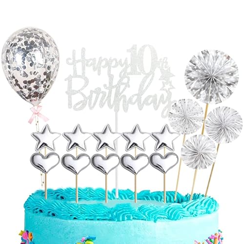 Tortendeko 10 Geburtstag Mädchen Junge,16 Stück Glitzer 10. Geburtstagstorte Topper,Silber Cake Topper Deko 10 Geburtstag,Happy 10th Birthday Kuchendeko Luftballon für 10. Geburtstag Party Kuchen Deko Tortendeko 10 Geburtstag Mädchen Junge,16 Stück Glitzer 10. Geburtstagstorte Topper,Silber Cake Topper Deko 10 Geburtstag,Happy 10th Birthday Kuchendeko Luftballon für 10. Geburtstag Party Kuchen Deko von POPOYU