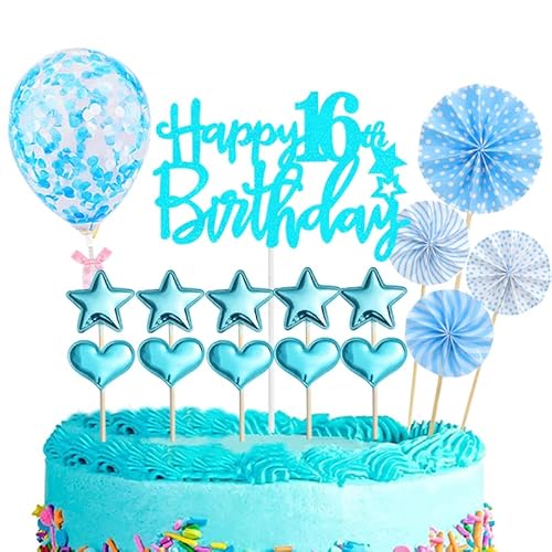 Tortendeko 16 Geburtstag Mädchen Junge,16 Stück Glitzer 16. Geburtstagstorte Topper,Blau Cake Topper Deko 16 Geburtstag,Happy 16th Birthday Kuchendeko Luftballons für 16. Geburtstag Party Kuchen Deko Tortendeko 16 Geburtstag Mädchen Junge,16 Stück Glitzer 16. Geburtstagstorte Topper,Blau Cake Topper Deko 16 Geburtstag,Happy 16th Birthday Kuchendeko Luftballons für 16. Geburtstag Party Kuchen Deko von POPOYU