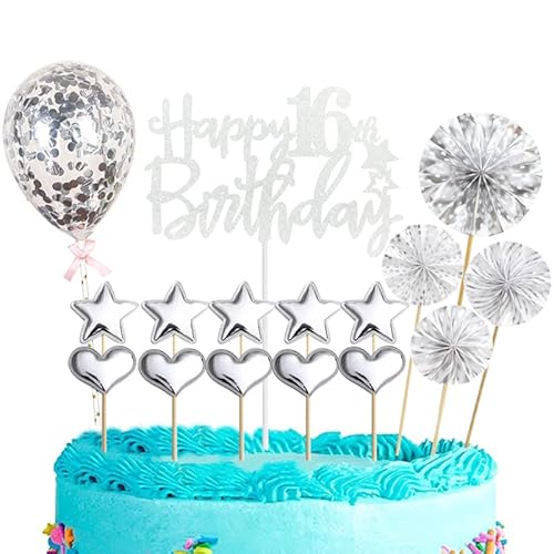 Tortendeko 16 Geburtstag Mädchen Junge,16 Stück Glitzer 16. Geburtstagstorte Topper,Silber Cake Topper Deko 16 Geburtstag,Happy 16th Birthday Kuchendeko Luftballon für 16. Geburtstag Party Kuchen Deko Tortendeko 16 Geburtstag Mädchen Junge,16 Stück Glitzer 16. Geburtstagstorte Topper,Silber Cake Topper Deko 16 Geburtstag,Happy 16th Birthday Kuchendeko Luftballon für 16. Geburtstag Party Kuchen Deko von POPOYU