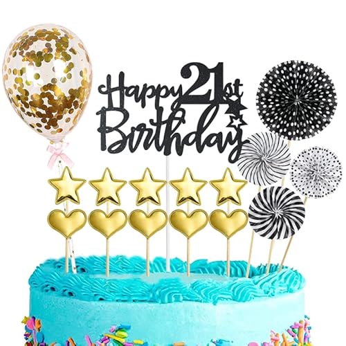 POPOYU 16-stück Glitzer 21. Geburtstag Kuchendeko, Schwarzes Gold Cake Topper Deko, Happy 21st Birthday Kuchendeko, für 21. Geburtstag Party Kuchen Deko POPOYU 16-stück Glitzer 21. Geburtstag Kuchendeko, Schwarzes Gold Cake Topper Deko, Happy 21st Birthday Kuchendeko, für 21. Geburtstag Party Kuchen Deko von POPOYU