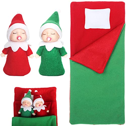 Mini Weihnachtliche Baby-Elfen-Puppe im Regal Weihnachts-Elfen-Puppe mit kariertem Schlafsack für Mädchen Neuheit Spielzeug Winzige Baby-Elfen-Puppe für Weihnachtstradition Geschenk-Strumpf zubehör von POPOYU