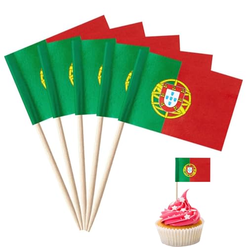 Mini-Zahnstocher mit Portugal-Flagge, Flagge, Kuchenaufsätze, karierte Cocktailspieße, Flaggen, Lebensmitteletiketten, Motto-Party-Aufsätze, Cupcake-Party-Dekorationen, 100 Stück von POPOYU