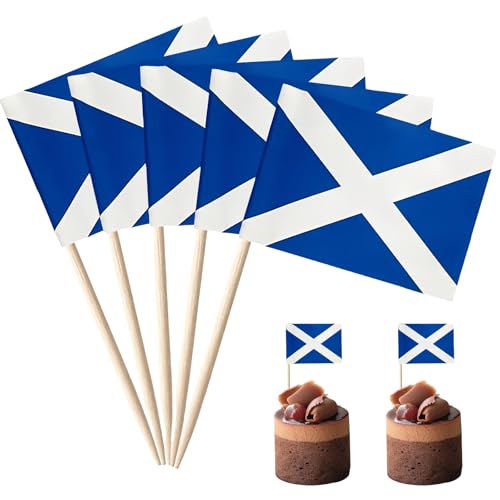 POPOYU 100 Stück Schottland Zahnstocher Flaggen,Schottland Flagge Fahne Klein Cocktail Tischdeko für Schottland Deko Em 2024,Euro,Eurovision Contest,Olympische Cupcake-Topper,Zahnstocher,Pub-deko von POPOYU