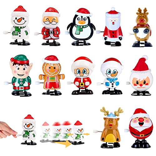 POPOYU 12 Stücke Weihnachts-Aufziehspielzeug für Kinder,Wind Up Pinguin Rentier Weihnachtsbaum Schneemann Weihnachtsmann Figur Uhrwerk Spielzeug für Weihnachtsfeier Begünstigt Goody Bag Füller von POPOYU