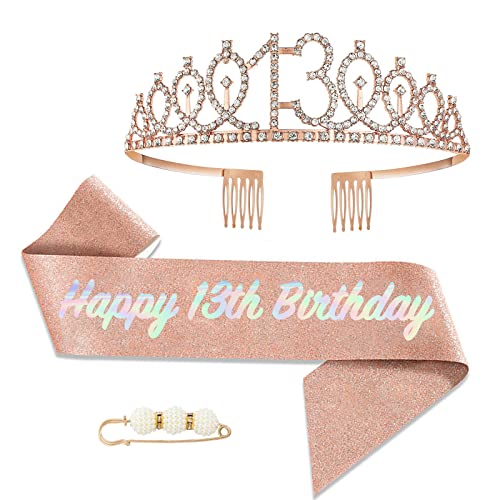 POPOYU 13 Geburtstag Krone und Schärpe,Krone 13. Geburtstag Mädchen,13.Geburtstag Tiara Roségold,krone 13.,13 Jahre Geburtstag Mädchen Kopfbedeckung für Geburtstagsgeschenk Partyzubehör POPOYU 13 Geburtstag Krone und Schärpe,Krone 13. Geburtstag Mädchen,13.Geburtstag Tiara Roségold,krone 13.,13 Jahre Geburtstag Mädchen Kopfbedeckung für Geburtstagsgeschenk Partyzubehör von POPOYU