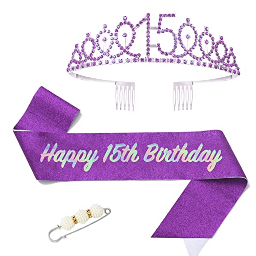 POPOYU 15 Geburtstag Krone und Schärpe,Krone 15. Geburtstag Mädchen,15.Geburtstag Tiara Lila,krone 15.,15 Jahre Geburtstag Mädchen Kopfbedeckung für Geburtstagsgeschenk Partyzubehör POPOYU 15 Geburtstag Krone und Schärpe,Krone 15. Geburtstag Mädchen,15.Geburtstag Tiara Lila,krone 15.,15 Jahre Geburtstag Mädchen Kopfbedeckung für Geburtstagsgeschenk Partyzubehör von POPOYU