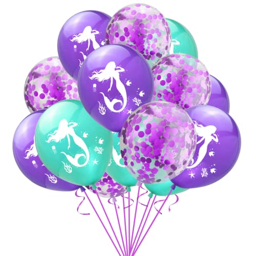 POPOYU 15 Stück Meerjungfrau Geburtstagsdeko,12 Zoll Meerjungfrau Kindergeburtstag Party Ballons Meerjungfrau Luftballon Lila Meerjungfrau Latexballons für Unterwasserwelt Kindergeburtstag Party Dekor von POPOYU