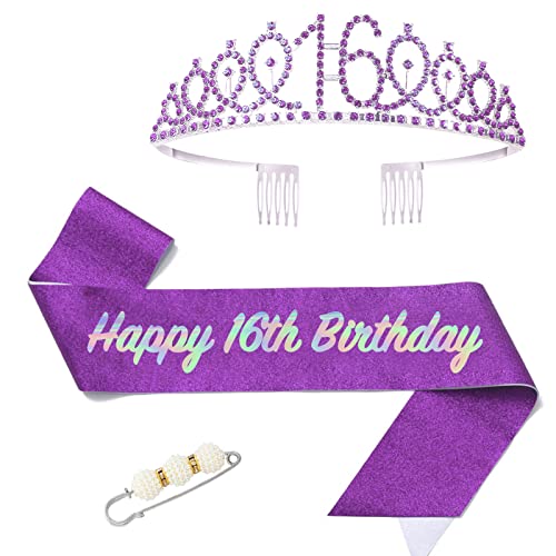 POPOYU 16 Geburtstag Krone und Schärpe,Krone 16. Geburtstag Mädchen,16.Geburtstag Tiara Lila,krone 16.,16 Jahre Geburtstag Mädchen Kopfbedeckung für Geburtstagsgeschenk Partyzubehör POPOYU 16 Geburtstag Krone und Schärpe,Krone 16. Geburtstag Mädchen,16.Geburtstag Tiara Lila,krone 16.,16 Jahre Geburtstag Mädchen Kopfbedeckung für Geburtstagsgeschenk Partyzubehör von POPOYU