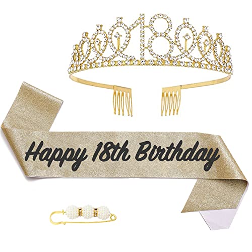 POPOYU 18 Geburtstag Krone und Schärpe,Krone 18. Geburtstag Mädchen,18.Geburtstag Tiara Goldfarben,krone 18.,18 Jahre Geburtstag Mädchen Kopfbedeckung für Geburtstagsgeschenk Partyzubehör POPOYU 18 Geburtstag Krone und Schärpe,Krone 18. Geburtstag Mädchen,18.Geburtstag Tiara Goldfarben,krone 18.,18 Jahre Geburtstag Mädchen Kopfbedeckung für Geburtstagsgeschenk Partyzubehör von POPOYU