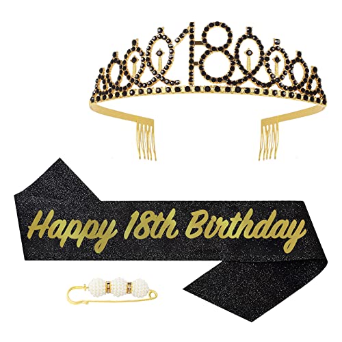 POPOYU 18 Geburtstag Krone und Schärpe,Krone 18. Geburtstag Mädchen,18.Geburtstag Tiara Schwarz Gold,krone 18.,18 Jahre Geburtstag Mädchen Kopfbedeckung für Geburtstagsgeschenk Partyzubehör POPOYU 18 Geburtstag Krone und Schärpe,Krone 18. Geburtstag Mädchen,18.Geburtstag Tiara Schwarz Gold,krone 18.,18 Jahre Geburtstag Mädchen Kopfbedeckung für Geburtstagsgeschenk Partyzubehör von POPOYU