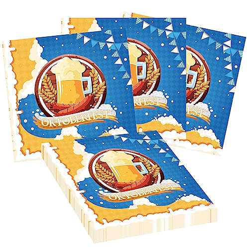 POPOYU 20 Stück Oktoberfest Servietten,33x33cm Bayrische Deko Oktoberfest Party Papier Napkins,Bayerische Oktoberfest Tischdeko Blau Weiß Servietten für Bierzelten Haushalt Catering Oktoberfest Deko von POPOYU