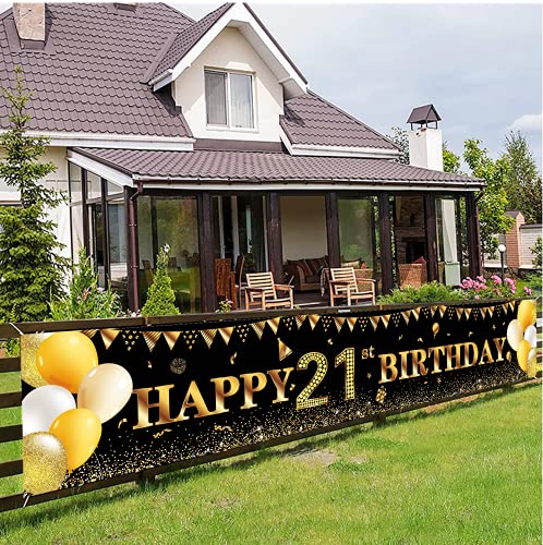 POPOYU 21 Geburtstag Banner,21 Geburtstag Mann Deko,Banner 21.Geburtstags Frau Schwarz Gold,BannerCheer to 21Jahre,Hintergrund Banner.für 21.Geburtstags Party Dekorationen und Zubehör von POPOYU