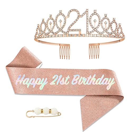 POPOYU 21 Geburtstag Krone und Schärpe,Krone 21. Geburtstag Frauen,21.Geburtstag Tiara Roségold,krone 21.,21 Jahre Geburtstag Mädchen Kopfbedeckung für Geburtstagsgeschenk Partyzubehör POPOYU 21 Geburtstag Krone und Schärpe,Krone 21. Geburtstag Frauen,21.Geburtstag Tiara Roségold,krone 21.,21 Jahre Geburtstag Mädchen Kopfbedeckung für Geburtstagsgeschenk Partyzubehör von POPOYU