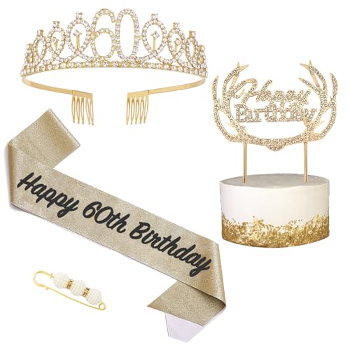 POPOYU 21.Geburtstag Schärpe und Tiara für Mädchen Frauen,Gold Birthday Schärpe Kristall Tiara Krone für Alles Gute zum 21. Geburtstag Party Favor Supplies von POPOYU