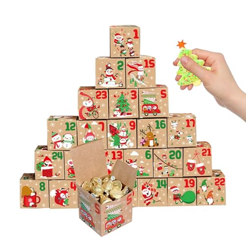 POPOYU 24 Set DIY Weihnachts-Adventskalender Bulk-Geschenk-Box, Süßigkeiten Cookies Box DIY Weihnachts-Adventskalender-Box, Xmas Party Geschenk Handwerk Papier-Boxen mit Aufklebern Tags von POPOYU