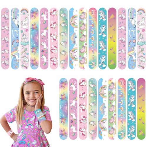 24 Stück Einhorn Slap Armbänder Set Kinder für Jungen Mädchen Snap Bracelets Geburtstag Schulfest Zubehör von POPOYU