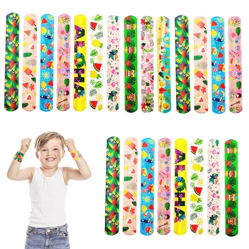 POPOYU 24 Stück Hawaii Schnapparmbänder Kinder,Hawaii Sommer Armband Kindergeburtstag Gastgeschenke,Mitgebsel Hawaii Geburtstag Junge,Hawaii Mitgebsel Slap Armbänder für Hawaii Sommer Kleine Geschenke von POPOYU