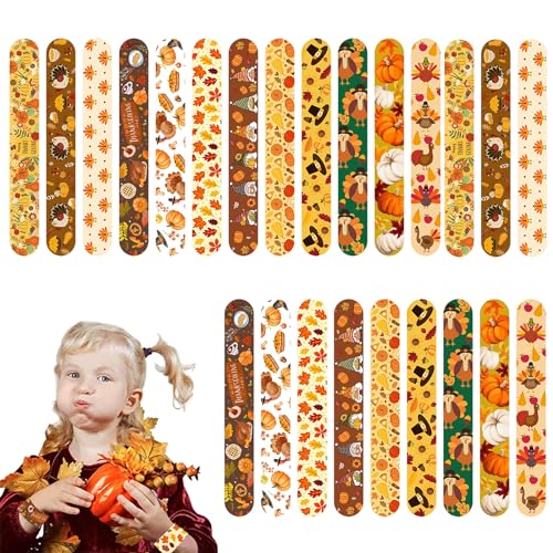 POPOYU 24 Stück Thanksgiving Schnapparmbänder für Kinder, Erntedankfest Armband Gastgeschenke, Mitgebsel Slap Armbänder für Kleine Geschenke von POPOYU