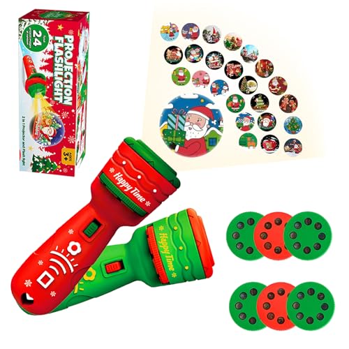 POPOYU 2Pcs Weihnachten Projektor Taschenlampe Kinder,Nacht Projektor Kind Projection Flashlight,Kaleidoskop Taschenlampe Diaprojektor Taschenlampe mit 24 Mustern für Weihnachten Kinder Geschenke von POPOYU