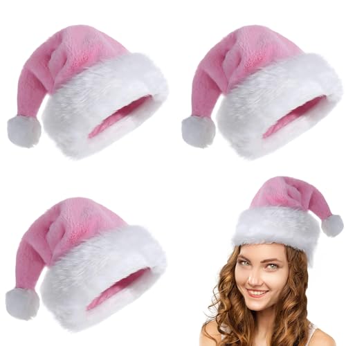 POPOYU 3 Stück Weihnachtsmütze Nikolausmütze Erwachsene,Weihnachtsmann Kostüm Nikolausmütze,Rosa Mütze Dicker Plüsch Fellrand aus Plüsch Nikolaus,Weihnachtsmann Mütze für Herren/Damen POPOYU 3 Stück Weihnachtsmütze Nikolausmütze Erwachsene,Weihnachtsmann Kostüm Nikolausmütze,Rosa Mütze Dicker Plüsch Fellrand aus Plüsch Nikolaus,Weihnachtsmann Mütze für Herren/Damen von POPOYU