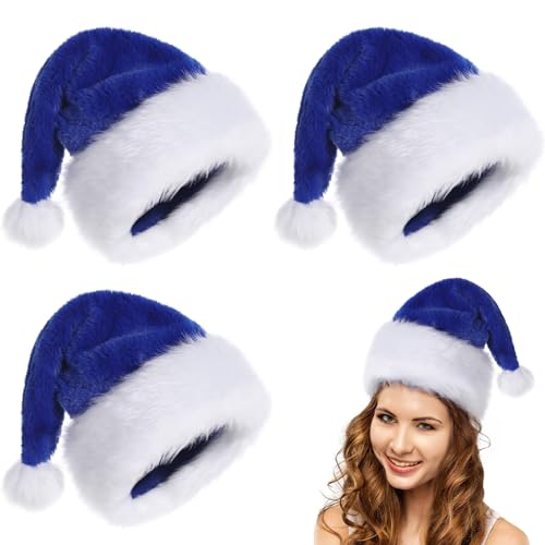 POPOYU 3 Stück Weihnachtsmütze Nikolausmütze Erwachsene,Weihnachtsmann Kostüm Nikolausmütze,Blau Mütze Dicker Plüsch Fellrand aus Plüsch Nikolaus,Weihnachtsmann Mütze für Herren/Damen POPOYU 3 Stück Weihnachtsmütze Nikolausmütze Erwachsene,Weihnachtsmann Kostüm Nikolausmütze,Blau Mütze Dicker Plüsch Fellrand aus Plüsch Nikolaus,Weihnachtsmann Mütze für Herren/Damen von POPOYU