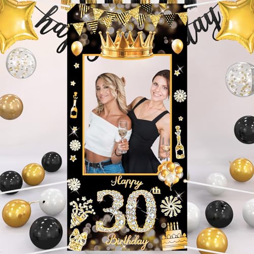POPOYU 30 Geburtstag Rahme,Deko 30. Geburtstag mann Banner,Banner 30.Geburtstag.mann,deko 30.geburtstag. Schwarz Gold banners,30.Geburtstags Photo Booth Rahmen für.mann Frauen GeburtstagParty Zubehör von POPOYU