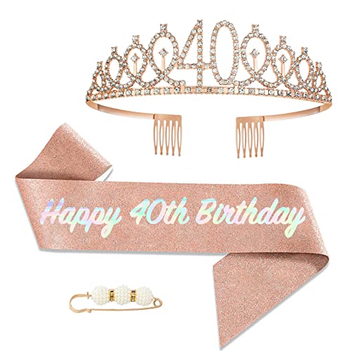 POPOYU 40 Geburtstag Krone und Schärpe,Krone 40. Geburtstag Frauen,40.Geburtstag Tiara Roségold,krone 40.,40 Jahre Geburtstag Mädchen Kopfbedeckung für Geburtstagsgeschenk Partyzubehör POPOYU 40 Geburtstag Krone und Schärpe,Krone 40. Geburtstag Frauen,40.Geburtstag Tiara Roségold,krone 40.,40 Jahre Geburtstag Mädchen Kopfbedeckung für Geburtstagsgeschenk Partyzubehör von POPOYU