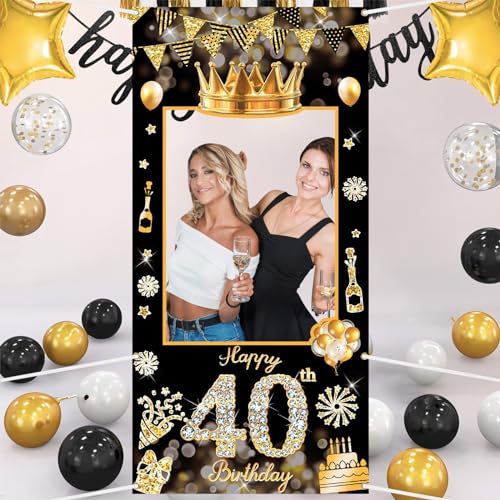 POPOYU 40 Geburtstag Rahme,Deko 40. Geburtstag mann Banner,Banner 40.Geburtstag.mann,deko 40.geburtstag. Schwarz Gold banners,40.Geburtstags Photo Booth Rahmen für.mann Frauen GeburtstagParty Zubehör von POPOYU