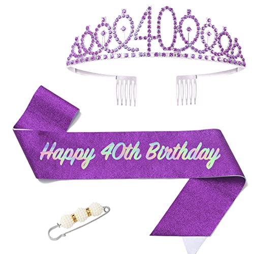 POPOYU 40. Fabulous Geburtstags-Krone Schärpe Set Lila Tiara Krone Geburtstags Krone für 40. Geburtstag Deko,Prinzessin Kronen Haar-Zusätze für Frauen Geburtstagsgeschenk Partyzubehör POPOYU 40. Fabulous Geburtstags-Krone Schärpe Set Lila Tiara Krone Geburtstags Krone für 40. Geburtstag Deko,Prinzessin Kronen Haar-Zusätze für Frauen Geburtstagsgeschenk Partyzubehör von POPOYU