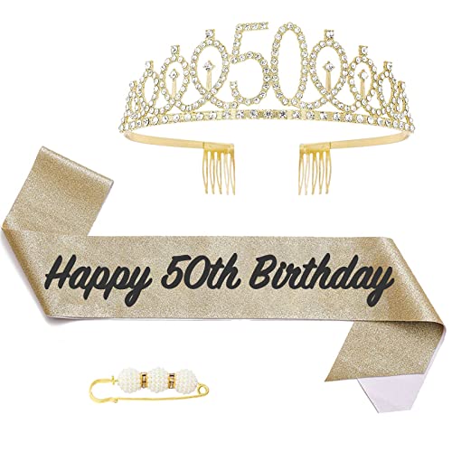 POPOYU 50 Geburtstag Krone und Schärpe,Krone 50. Geburtstag Frauen,50.Geburtstag Tiara Goldfarben,krone 50.,50 Jahre Geburtstag Mädchen Kopfbedeckung für Geburtstagsgeschenk Partyzubehör POPOYU 50 Geburtstag Krone und Schärpe,Krone 50. Geburtstag Frauen,50.Geburtstag Tiara Goldfarben,krone 50.,50 Jahre Geburtstag Mädchen Kopfbedeckung für Geburtstagsgeschenk Partyzubehör von POPOYU