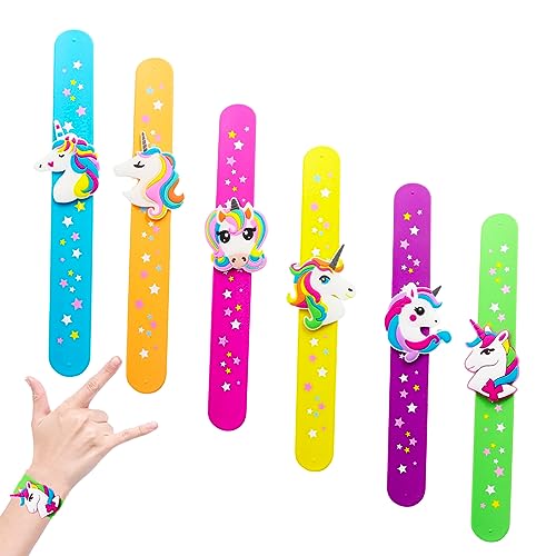 POPOYU 6 Stück Einhorn Slap Bracelets Einhorn-Motto-Party-Klapparmbänder aus Silikon für Mädchen Kinder Ideales Party Mitgebsel Geschenke Spielzeug Geburtstag Geschenke Einhorn-Mottoparty Dekoration von POPOYU